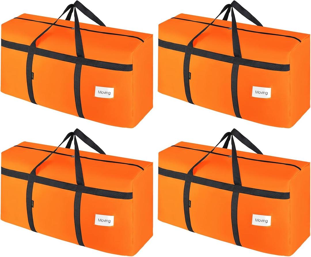 4 Pack Moving Bags Heavy Duty Extra Large 90L, College Packing Bags for Moving Clothes, Moving Supplies & Boxes with Zippers and Handles, Storage Bags Moving Totes Camping Essentials (Orange)