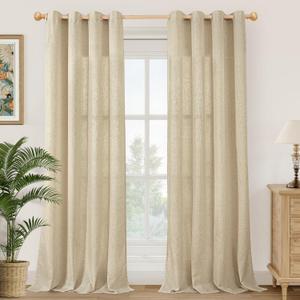 YoungsTex Extra Long Linen Curtains 95 Inch Length for Farmhouse Living Room - Burlap Tan Light Filtering Drapes Grommet Privacy for Country Bedroom, 2 Panels, 52 x 95 Inch