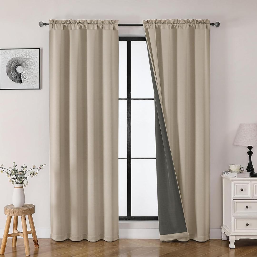 OWENIE Heidi Linen Curtains for Living Room 72 Inches Long 2 Panels Set, Light Filtering Window Curtains for Bedroom, Elegant Solid Rod Pocket Curtains & Drapes, 40" Wx72 L, Set of 2 
