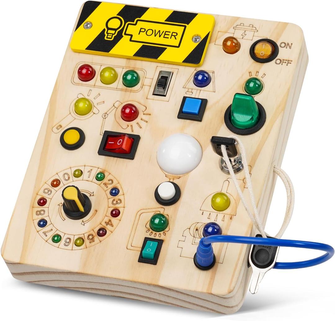 Montessori Busy Board with Traffic Lights - Sensory Toys for 1 2 3 4 Year Olds, Wooden Travel Toy for Toddlers, Educational Learning Activity Gift for Boys & Girls