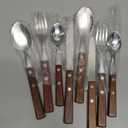 Forks and Spoons Silverware Set, HAPPY KIT Wooden Handle Flatware Set 8-Piece (2 Sets) 18/8 Stainless Steel Cutlery Set Wooden Spoons Dinner Knife Dinner Fork and Spoon Set