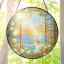 FLAGWIX Cat Gifts for Women - Stained Glass Window Hanging 10 in - Cat Lady Gifts for Women Mom Grandma Pet Lovers, Suncatchers for Windows Hanging Coastal Decor, Suncatcher Decorations for Home
