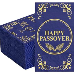 Fancy Land 100 Pcs Passover Napkins Jewish Festival Pesach Disposable Paper Guest Happy Passover Napkins for Seder Bathroom Kitchen Table Decorations