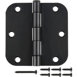 6 Pack Matte Black Interior Door Hinges Round 3.5" x 3.5 Inch 5/8" Radius Heavy-Duty Mat Hinge for Doors Standard Bedroom Work Office Door Hardware Removable Pin,Farm,Shed,Gate,Greenhouse Vent Window