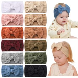jollybows 12pcs Nylon Headbands for Baby Girls Infant Baby Bows Newborn Hairbands Toddler Hair Bow Elastics Head Wraps (4-12 Multi-colored)