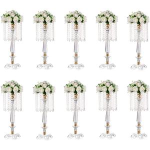 Wedding Centerpieces for Tables Acrylic Vase - 19.7in Tall Flower Stand for Wedding, Clear Flower Vase Bulk with Chandelier Crystals, Centerpiece Table Decorations for Birthday, Home Decor, 10 Pcs