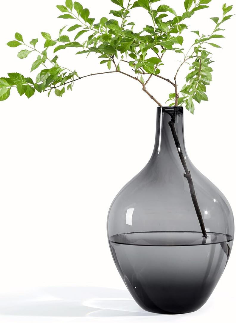 Jovinsegz Large Glass Vase, Floor Vase Decorative Tall, Black Grey Glass Vase for Flowers, Clear Glass Vase, Decorative Bubble Vase for Farmhouse Home Floor Room Decor, Housewarming Gift, 15inch