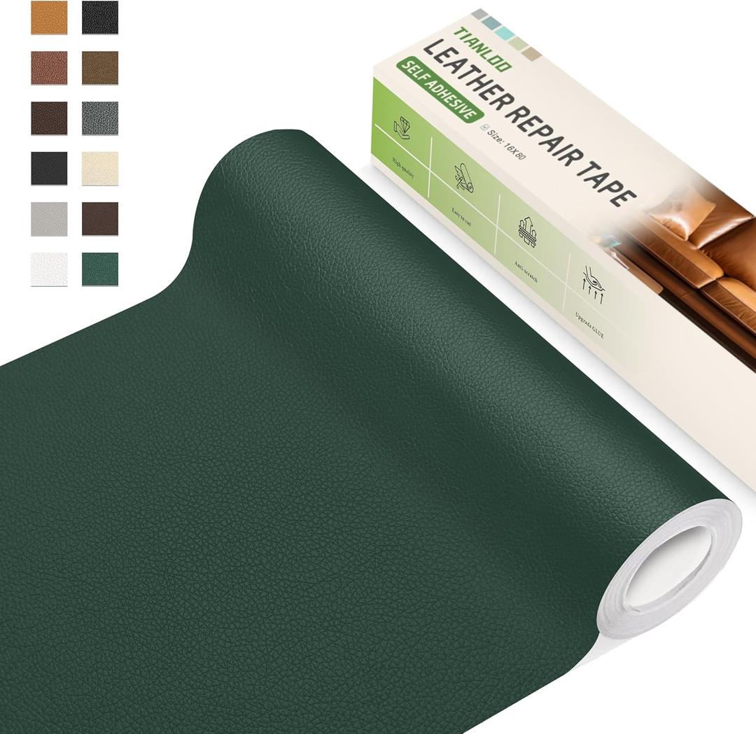 Leather Repair Tape,16 x 80 Inches Self Adhesive Leather Repair PatchLeather Repair Kit for FurnitureCouches,Car Seats,Cabinets,Handbags(Dark Green-Litchi Grain)