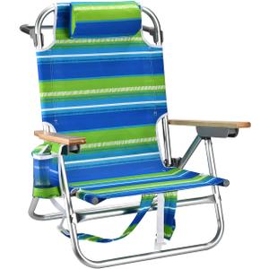 Backpack Beach Chairs for Adults Capacity 300 LBS Low 5 Position Beach Chair with Pouch Straps Folding Lightweight Reclining Aluminum Wide Lay Flat Single