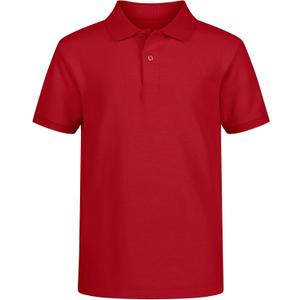 Nautica Boys' School Uniform Short Sleeve Polo Shirt, Button Closure, Comfortable & Soft Pique Fabric (4T, Red)