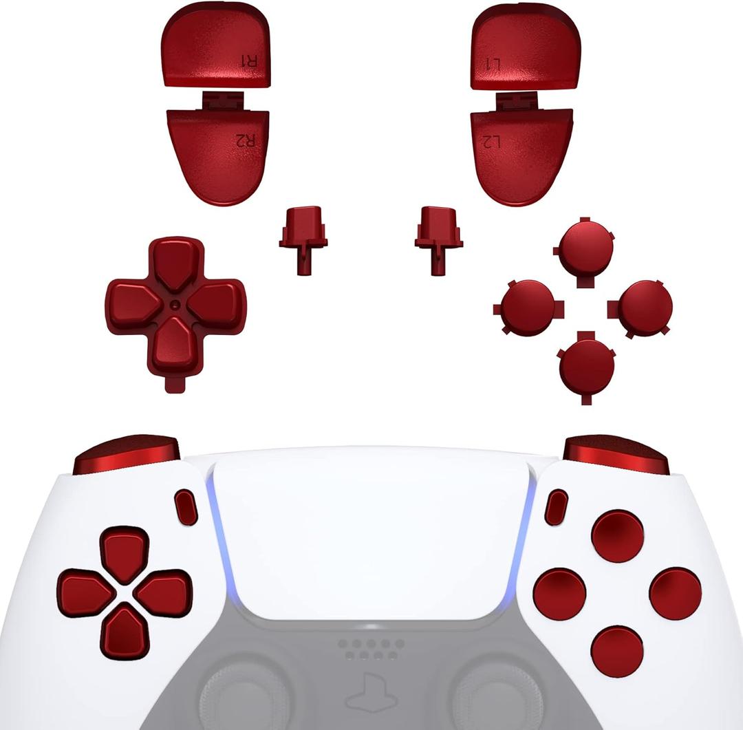 eXtremeRate Replacement D-pad R1 L1 R2 L2 Triggers Share Options Face Buttons, Scarlet Red Full Set Buttons Compatible with ps5 Controller BDM-030 BDM-040 BDM-050 BDM-060 - Controller NOT Included