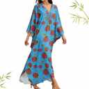 MAKABO Women's Bamboo Viscose Kaftan V Neck Muumuu Summer Maxi Caftan Dress (Blue)