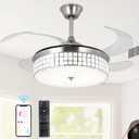 STERREN Retractable Ceiling Fans with Lights and Remote Control, 42 Inch Modern Invisible Blades LED Ceiling Fan, Crystal Chandelier, Fandelier for Living Room, Bedroom, Dining Room (Silver)