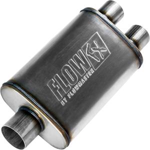 Flowmaster Flow FX Chambered Muffler  3.00 Center In / 2.50 Dual Out Moderate Sound  Stainless Steel  Affordable Performance for Modern Trucks, Muscle Cars & Daily Drivers (72198)