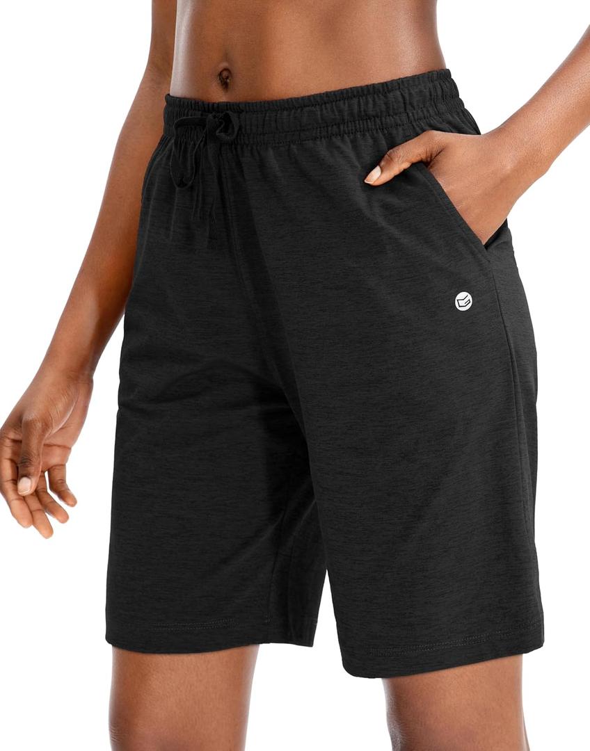 G Gradual Women's 7" / 9" Shorts with Deep Pockets Elastic Waist Bermuda Jersey Long Shorts for Woman Lounge Walking S