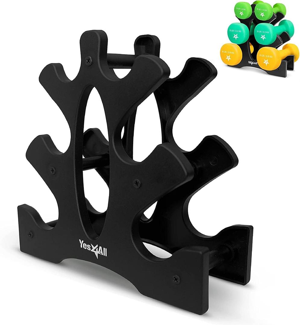 Yes4All Neoprene Coated Dumbbell Hand Weight Sets of 2 - Multiple Weight Options with 15 Colors, Anti-roll, Anti-Slip, Hexagon Shape (Q. Black - Dumbbell Rack)