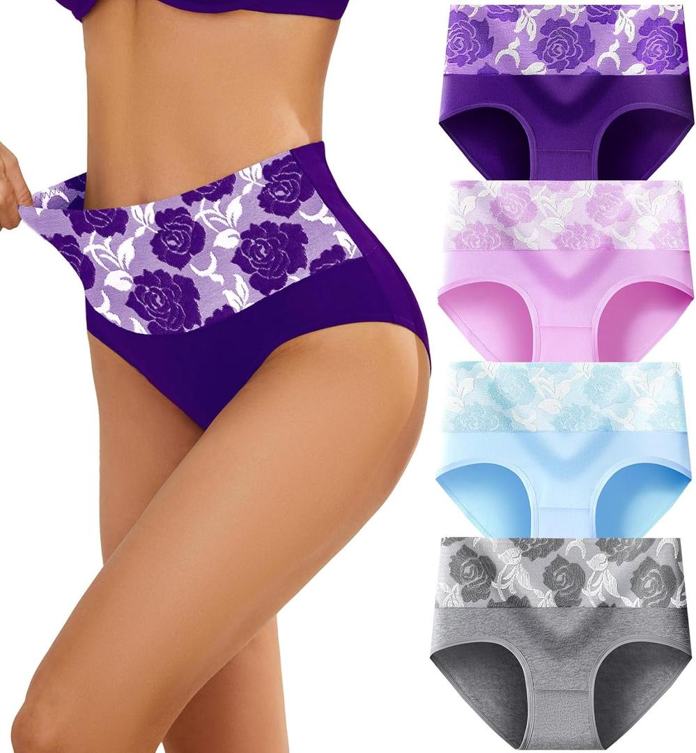 Womens High Waisted Tummy Control Underwear C Section Underwear Soft Cotton Panties Full Coverage Briefs (X-Small, 4pack-purple/Lilac/Blue/Grey)