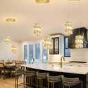 2-Lights Modern Crystal Pendant Lights for Kitchen Island LED Dimmable Glam Pendant Lighting Chandelier for Dining Room Hallway Corner Lamp Gold