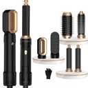 6 in 1 Air Styler Magic Hair Dryer Brush, Negative Ionic Blow Dryer Brush & 3 Heat Settings, Detachable Auto Curling & Straightening Volumizing, Frizz-Free Styling, Salon to Home Use (A-Black)