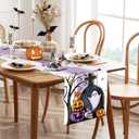 Halloween Pumpkin Boo Ghost Table Runner Spooky Tombstone Skull Burlap Table Runners, Autumn Seasonal Coffee Table Center Decor for Home Kitchen Dining Party Indoor Outdoor 13x108 Inch