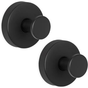 ZESLMG Adhesive Hooks for Shower, Black Self Sticky Hooks for Glass Window Kitchen Wall, Removable Bath Robe Loofah Door Wreath Coat Towel Hook No Damage for Hanging, 2 Pack