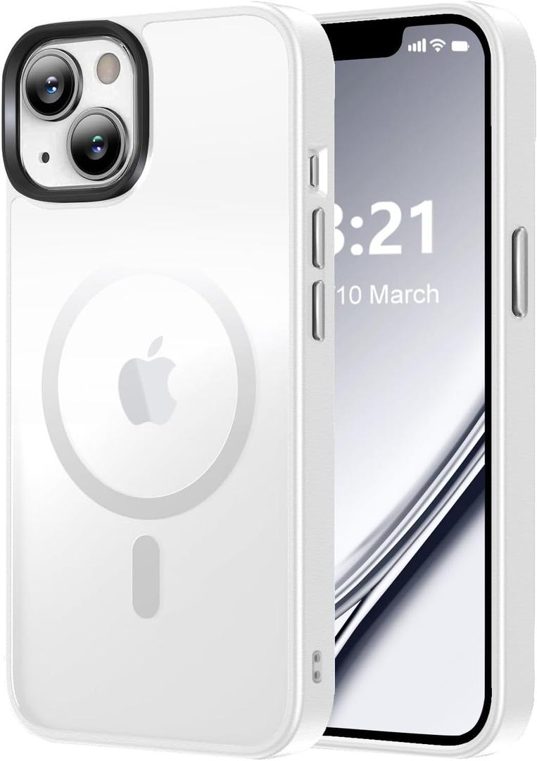 Magnetic for iPhone 13 Case/iPhone 14 Case, [Compatible with Magsafe & Military-Grade Protection] Slim Translucent Matte Phone Case for iPhone 13/14 6.1 inch,White