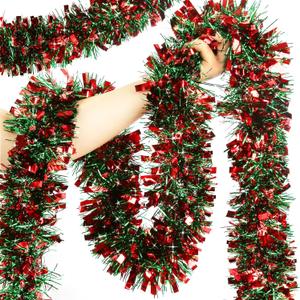 50FT Christmas Tinsel Garland Metallic Tinsel Twist Garland for Christmas Tree Decorations, Xmas Tree Decor for Indoor Outdoor Holiday Party Supplies (Red and Green)