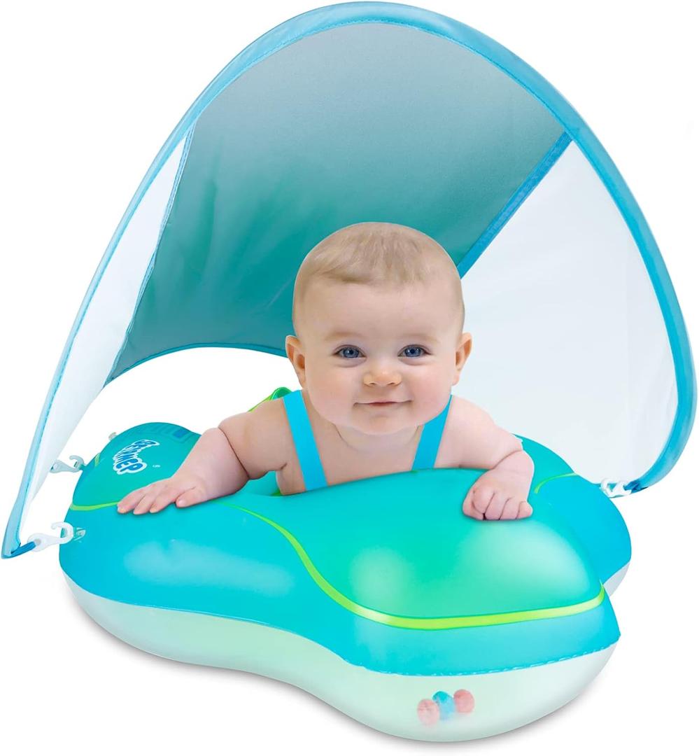 Baby Swimming Float Inflatable Baby Pool Float Ring Over for Age of 3-36 Months with Removable Sun Protection Canopy, Safety Bottom seat Support (L)