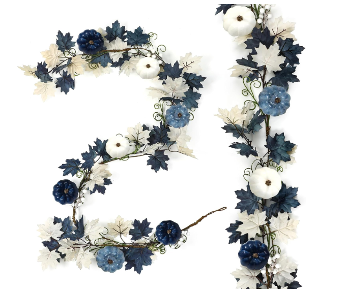 6ft Blue Pumpkin Fall Garland Maple Leaves White Pumpkins Decor
Thanksgiving Autumn Garland for Front Door Fireplace Kitchen, Rustic Hanging Decor, Indoor Outdoor Wreath for Home