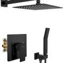 SR SUN RISE Shower Faucet Set & System - 10 Inch Rainfall Shower Head & Handle Set Wall Mounted Matte Black Solid Brass Valve Trim Kit Included