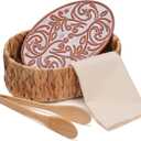 Bread Warmer Basket with Stone - Includes Linen Towel and Clips,Bread Baskets for Serving Tortilla,Sourdough,Terracotta Loaf Warmer Gifts for Hostess Gifts New Home,Sourdough Bakers,Mom Dad Birthday