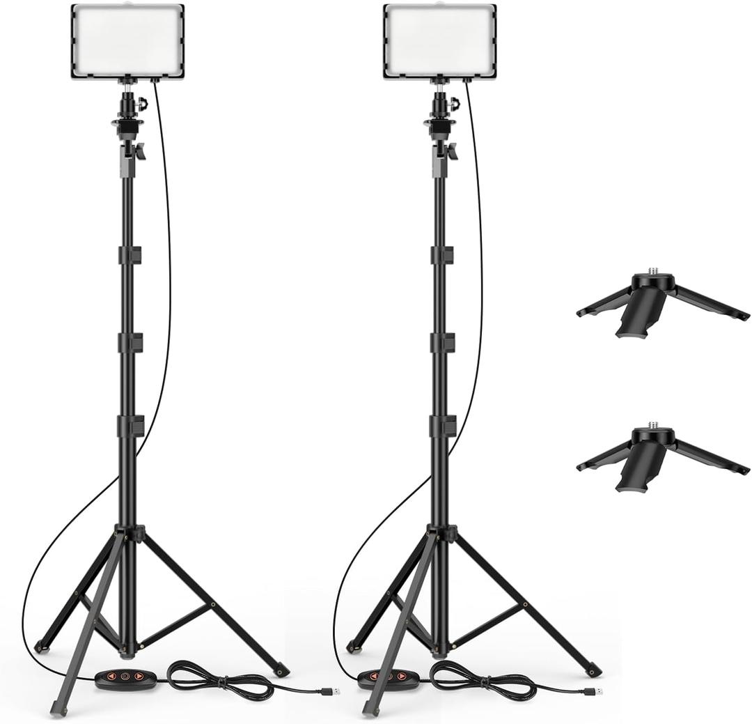 EMART Led Photography Lighting Kit, 2 Pcs Dimmable Continuous Portable Studio Light with 54 inch Adjustable Tripod Stand for Video Recording, Photoshoot, YouTube, Game Streaming (53-136cm)