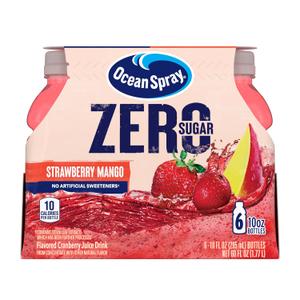 Ocean Spray ZERO Sugar Strawberry Mango Juice Drink, Strawberry Mango Juice Drink Sweetened with Stevia, 10 Fl Oz Bottle, 6 Count (Pack of 1) (EXP 11/18/26)