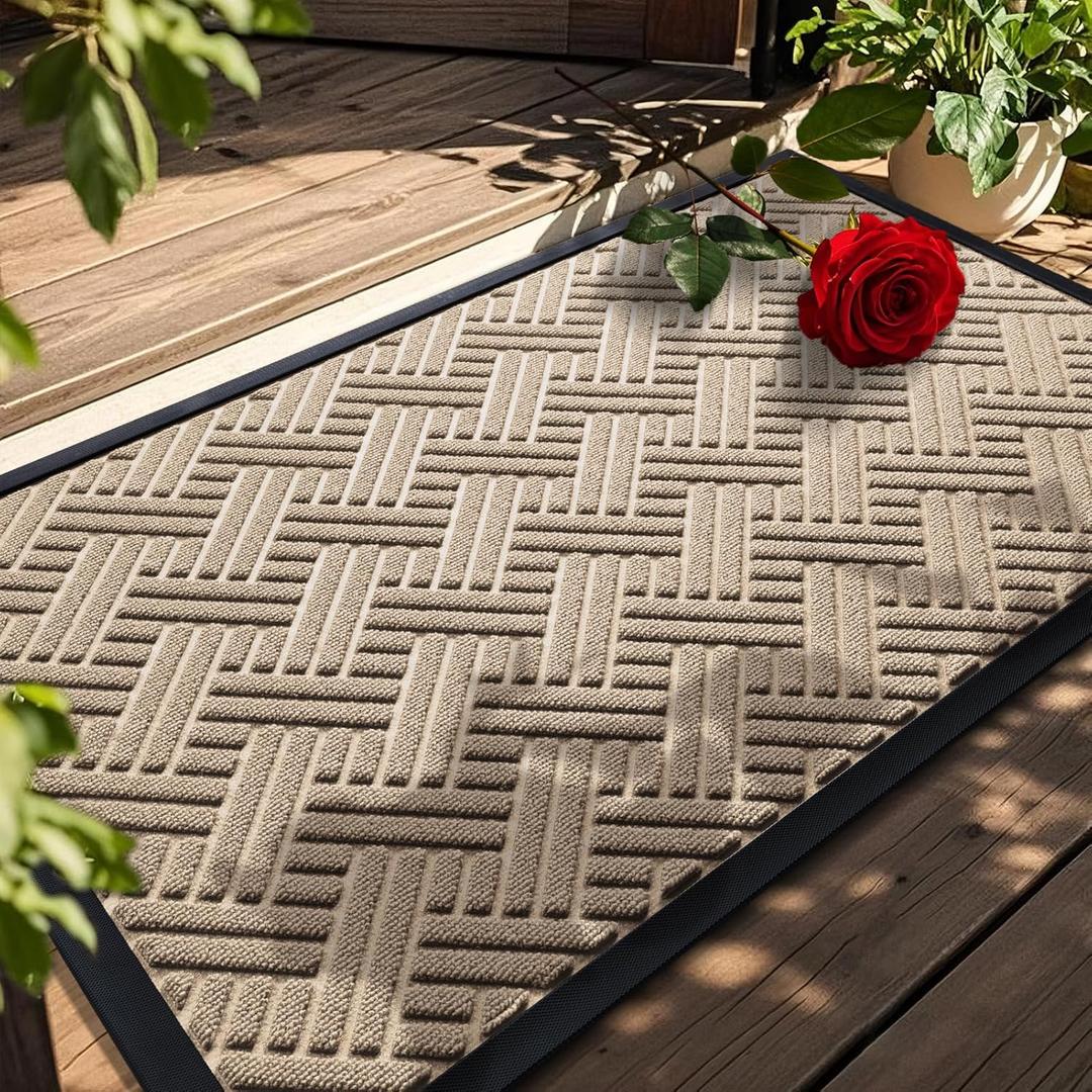 BEHERO Front Door Mat Indoor Outdoor Entrance, 36" x 24" Welcome Mat for Entryway, Stain and Fade Resistant, Heavy Duty Absorbent Door Mat, Non Slip Door Mats Outside, Entry Doormat, Beige
