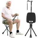 REHAND Walking Cane with Seat,Lightweight Foldable, Adjustable, Collapsible Canes with Stool for Men & Women, Heavy Duty All Terrain Tip, Portable Walking Stick Chair for Seniors & Adults