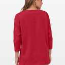 ANRABESS Womens 3/4 Length Sleeve Tops Loose Fit Tunic Shirts Oversized Spring Summer Casual Crew Neck Basic Boxy Tee (Red, M)