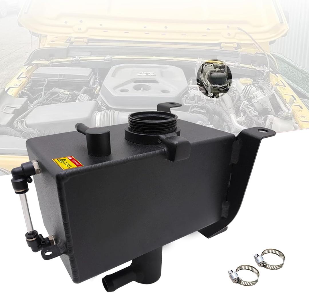 Aluminum Coolant Reservoir Tank with Bracket & Sight Glass For Jeep Wrangler JL JLU 20182025 2.0L 3.6L & Gladiator JT 20202025 | JL Coolant Reservoir Wrangler JL Coolant Reservoir Jeep JL (Next-Gen Edition)