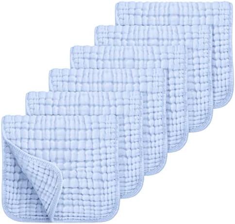 Looxii Muslin Burp Cloths 100% Cotton Muslin Cloths Large 20''x10'' Extra Soft and Absorbent 6 Pack Baby Burping Cloth for Boys and Girls (Blue)