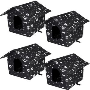 4 Pcs Outdoor Cat House Stray Cats Shelter Weatherproof Outside Cat House Indoor Foldable Warm Pet Cave with Paw Print for Feral Cat Dog Winter Wild Animal(Black, Small-Houses)
