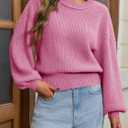 Saodimallsu Womens Batwing Long Sleeve Sweaters Casual Crewneck Loose Chunky Knit Fall Pullover Tops (Pink, L)