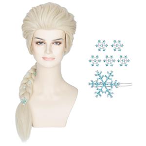 Miss U Hair Women Princess Blonde Braided Wig with Snowflake Hairpin Halloween Cosplay Costume Wig
