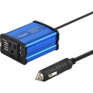 Modified sine wave power inverter 150 watt rated power and 300 watt surge power with 2 USB port output. (Blue)