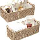 Macrame Storage Basket Boho Decor Baskets for Organizing Woven Decorative Basket for Countertop Toilet Paper Basket for Toilet Tank Top Shelf Basket with Handle for Bathroom Decor Nursery (Set of 2) (Beige)