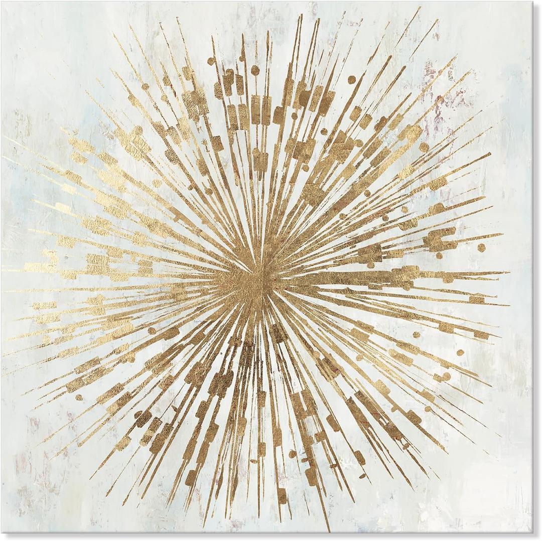 7Fisionart Starburst Wall Decor Abstract Wall Art Modern Gold Radiant Color Pictures Paintings Framed Artwork for Bedroom Living Room Kitchen Office 32"x32"