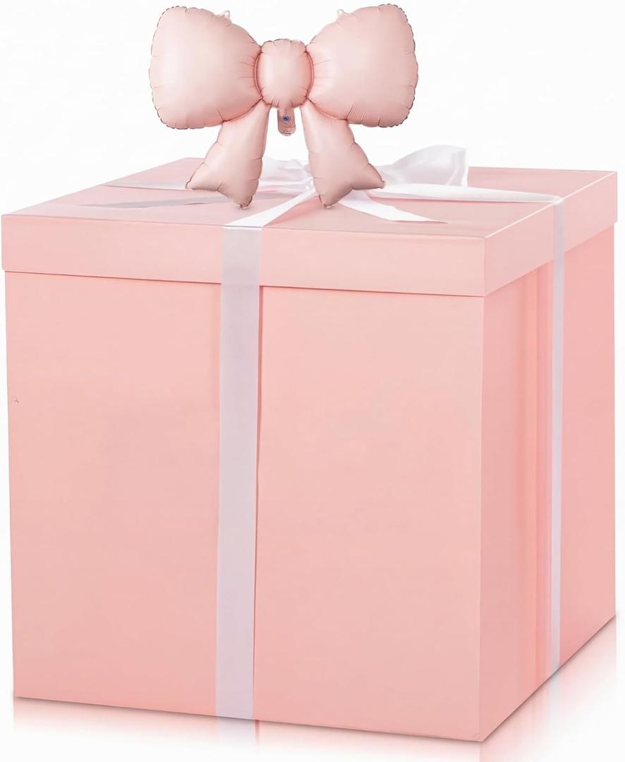 Kolldenn Extra Large Gift Box with Lid 28x28x28, Giant Jumbo Pink Gift Boxes with Bow Balloon and Ribbon for Gender Reveal Birthday Big Presents Special Celebrations Anniversary Wedding, 6 Count