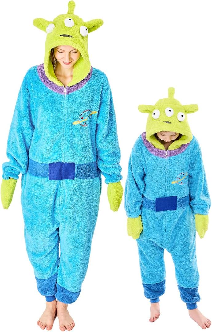 GONAAP Adult Onesie Pajamas Sherpa Animal One Piece Cosplay Costume for Women Men (Medium, Green/Blue)