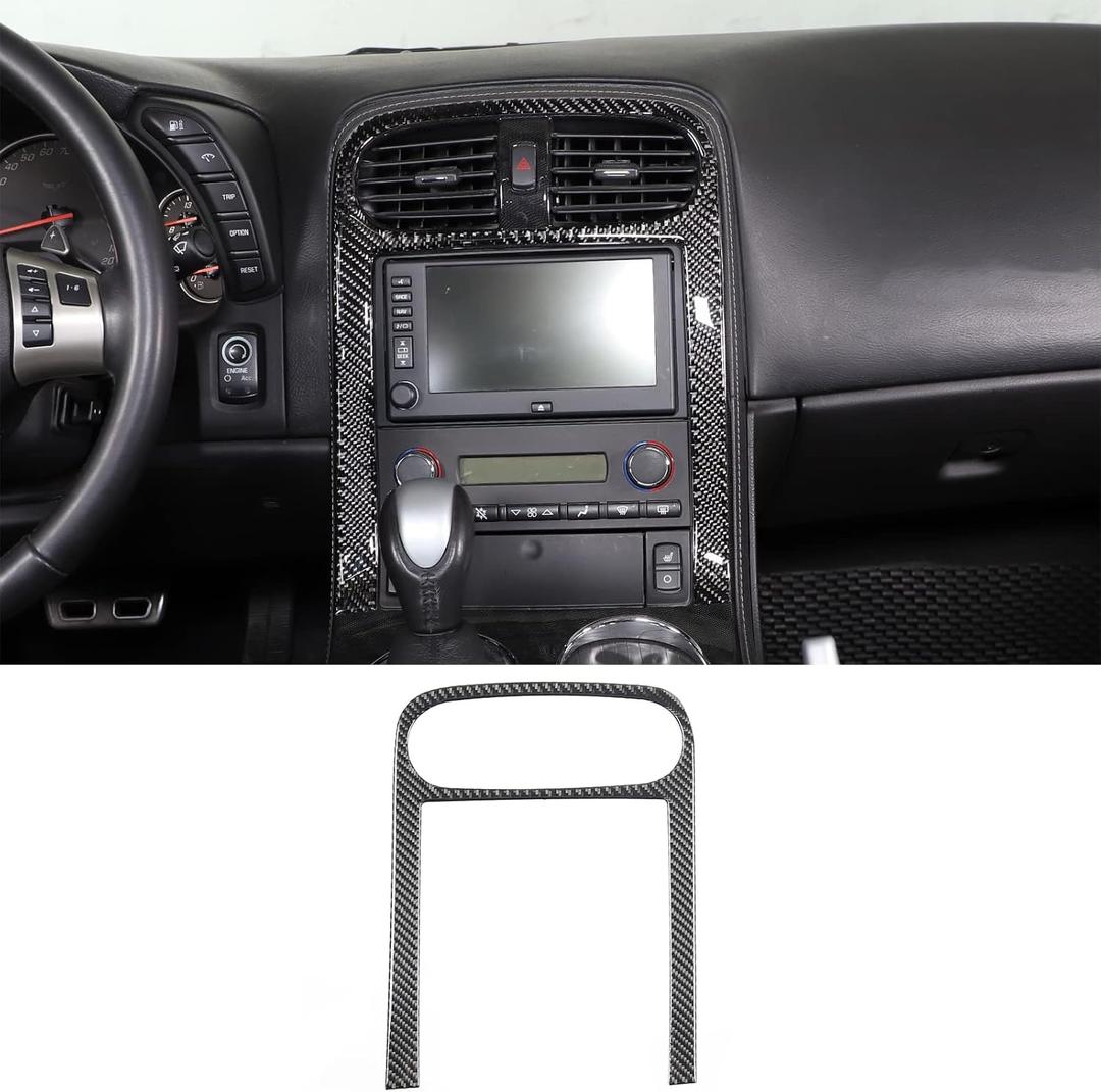 PIUGILH Car Central Control Panel Trim, Soft Carbon Fiber Anti-Scratch Panel Frame Decorative Cover for Corvette C6 2005-2013 (Black)