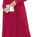 OUGES Women's Long/Short Sleeve V-Neck Wrap Waist Maxi Dress (Large A-wine)