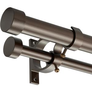 Dark Bronze Double Curtain Rods 36 to 72 Inches (3-6 Feet),1-Inches Front and 5/8 Inches Back Adjustable End Cap Double Window Drapery Rod for Drapes and Curtains