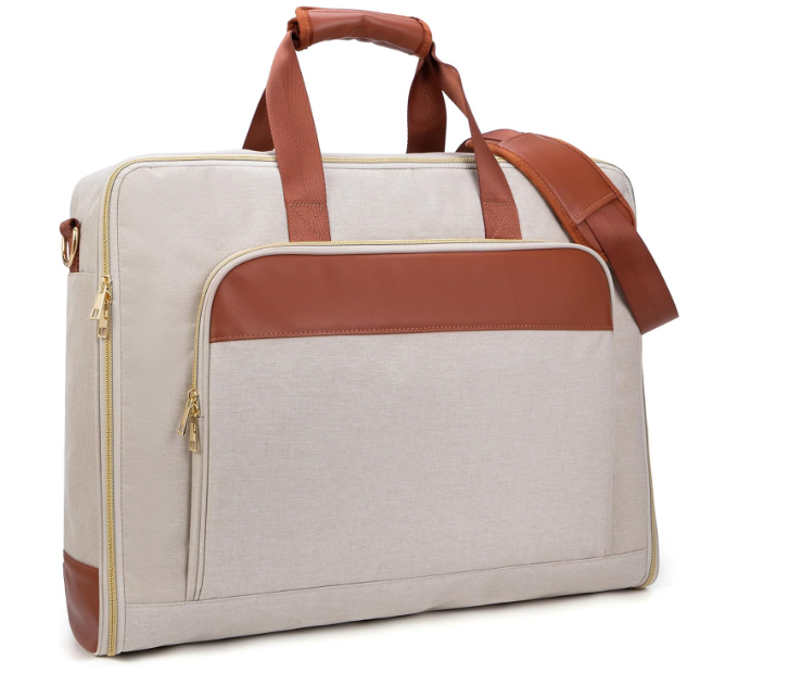Garment Travel Bag for Women Carry on Garment Bag Up to 3 Suits for Business Trips,2 in 1 Hanging Suitcase Luggage Bags for Travel,Foldable Suit Bag 15.6Inch Laptop Beige